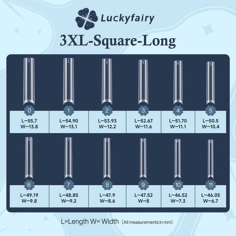 Luckyfairy Square Nail Tips - 240pcs Soft Gel Fake Nails for Home DIY Manicure | 3XL Matte Half Cover in 12 Sizes