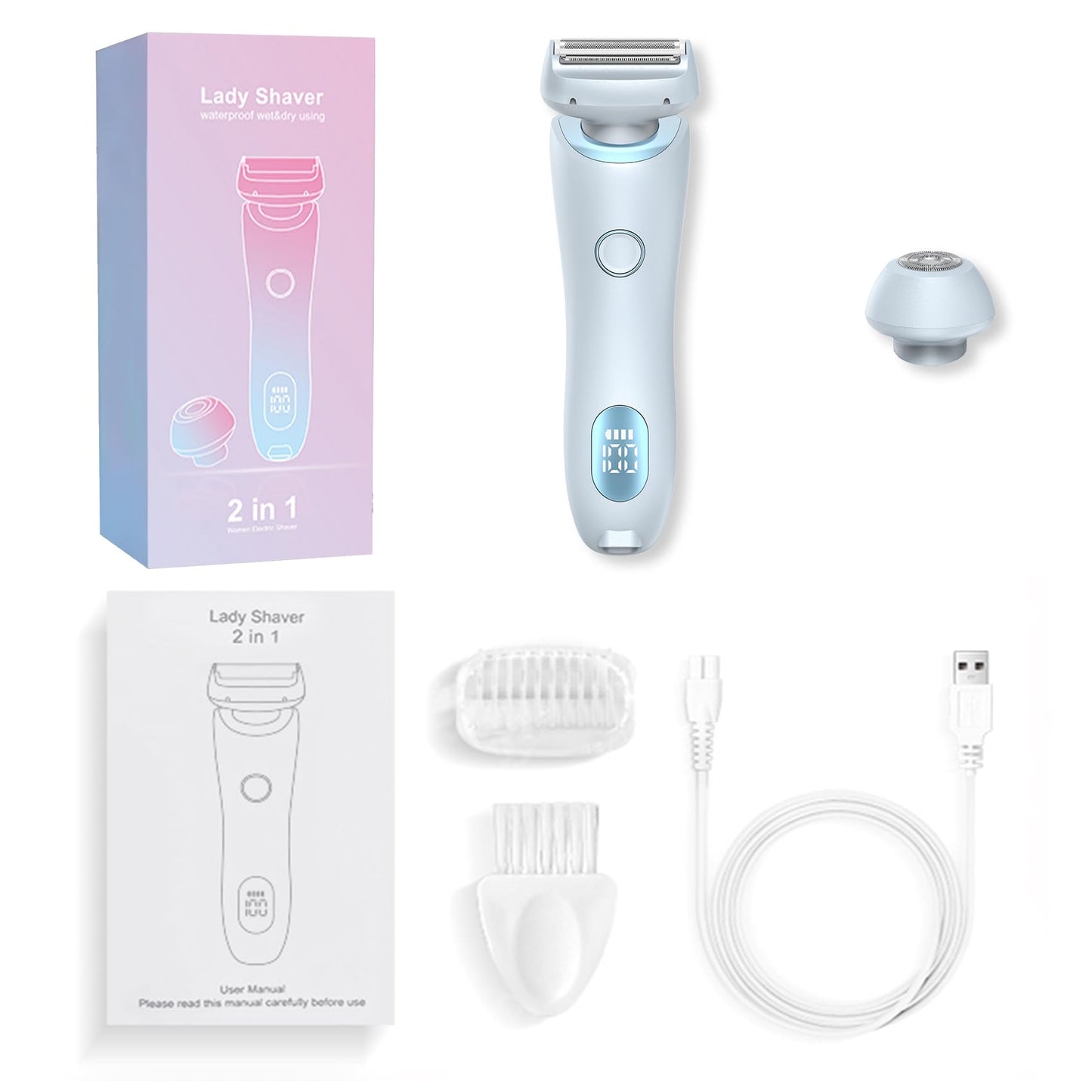 2 in 1 Electric Razors for Women, Electric Shaver for Women, Bikini Trimmer for Women, Silk Glide Pro Shaver, Waterproof Painless Wet & Dry, Removable Head, Womens Electric Razor for Legs, Body