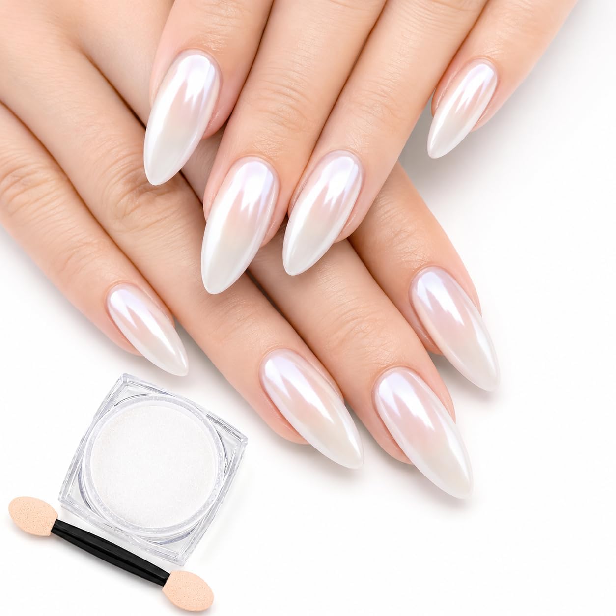 White Pearl Chrome Nail Powder - Iridescent Aurora Metallic Effect | 2 Jars, 6g for Nail Art & Crafts