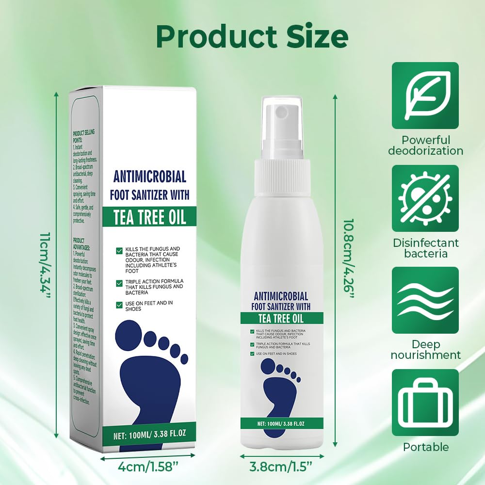 Foot Spray with Tea Tree Oil, Tea Tree Oil Feet Spray for Foot & Shoe Deodorizer Spray, Odor Control Quick Drying Freshener Odor Eliminator for Daily Feet Care (1pcs)
