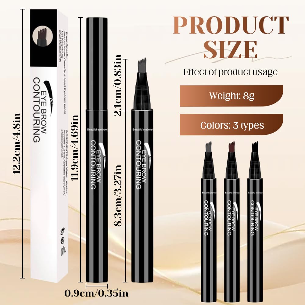 Waterproof Eyebrow Pencil - Four Tip Micro Fork Design for Natural Contouring | 2-Pack Black