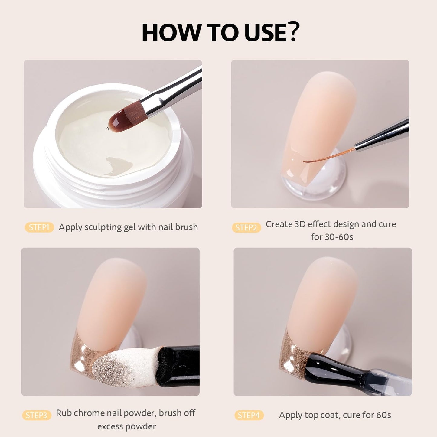 3D Sculpting Gel for Nail Art - Semi-Solid Modeling Gel for Chrome Powder & Rhinestones | No Wipe