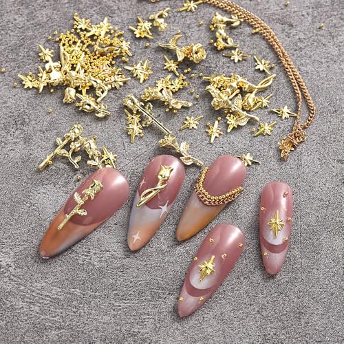 3D Alloy Rose Nail Art Charms - Mixed Gold Flower Decorations