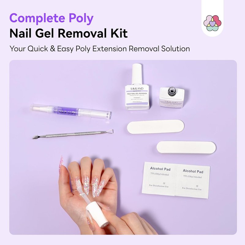 Poly Gel Nail Remover Kit - 2PCS Fast Gel Remover with Cuticle Oil Pen & Scraper | Easy No Soaking Needed
