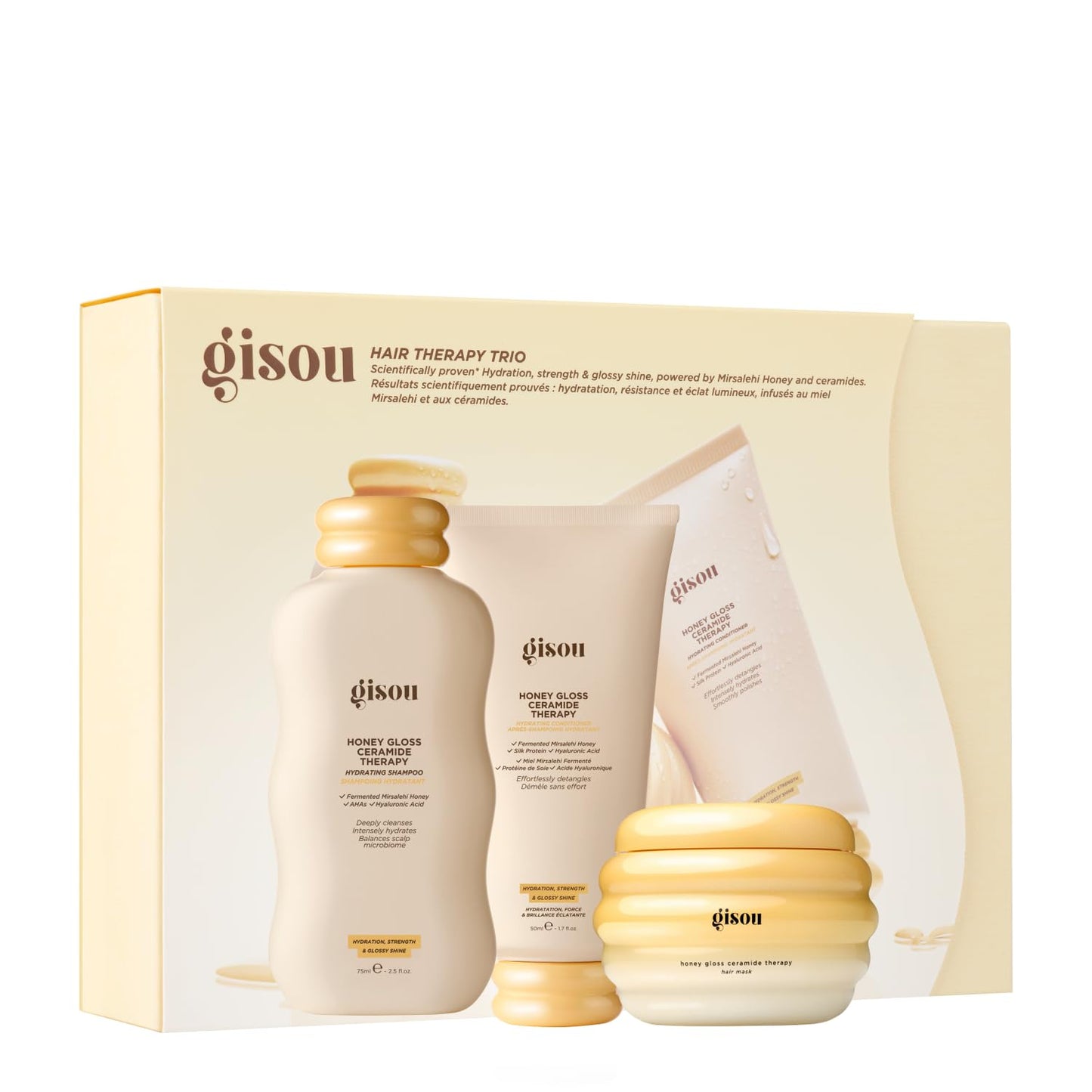 Gisou Honey Gloss Hair Therapy Trio for Smoother, Stronger, Glossier Hair