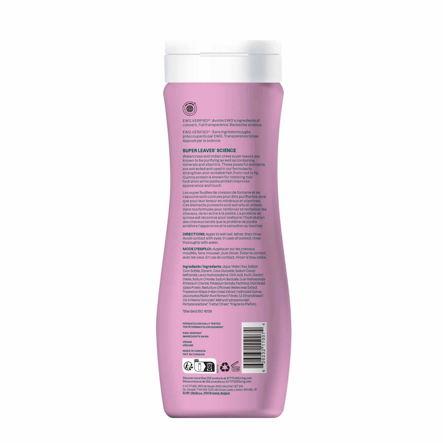 ATTITUDE Moisture Rich Hair Shampoo, EWG Verified, For Dry and Damaged Hair, Naturally Derived Ingredients, Vegan and Plant Based, Quinoa and Jojoba, 16 Fl Oz