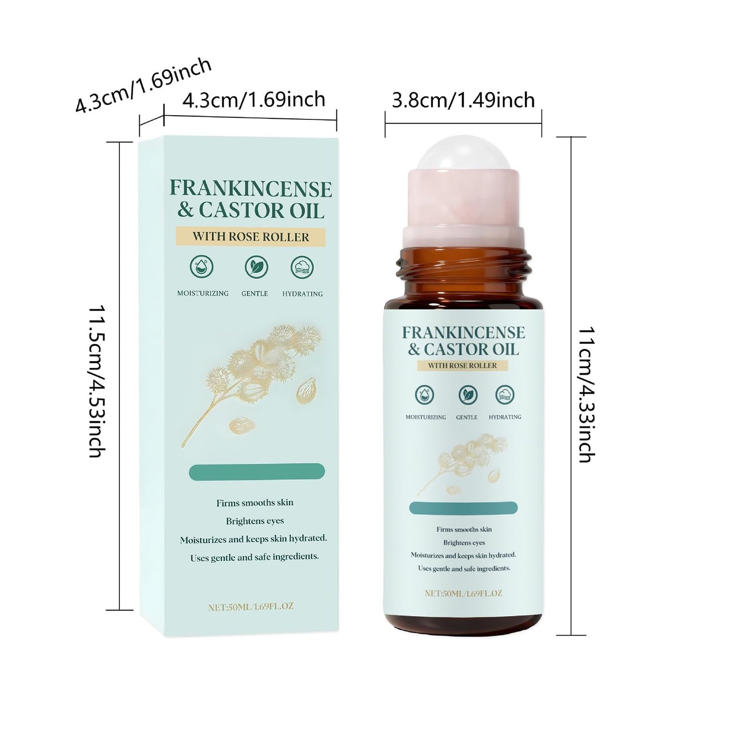 Organic Frankincense & Castor Oil Roll On 1.69oz, 100% Pure Hexane Free, Lightweight Non Greasy Fast Absorbing, Superior Texture Hydrating Oil for Face Under Eye Brows Lashes, Vegan Premium Care