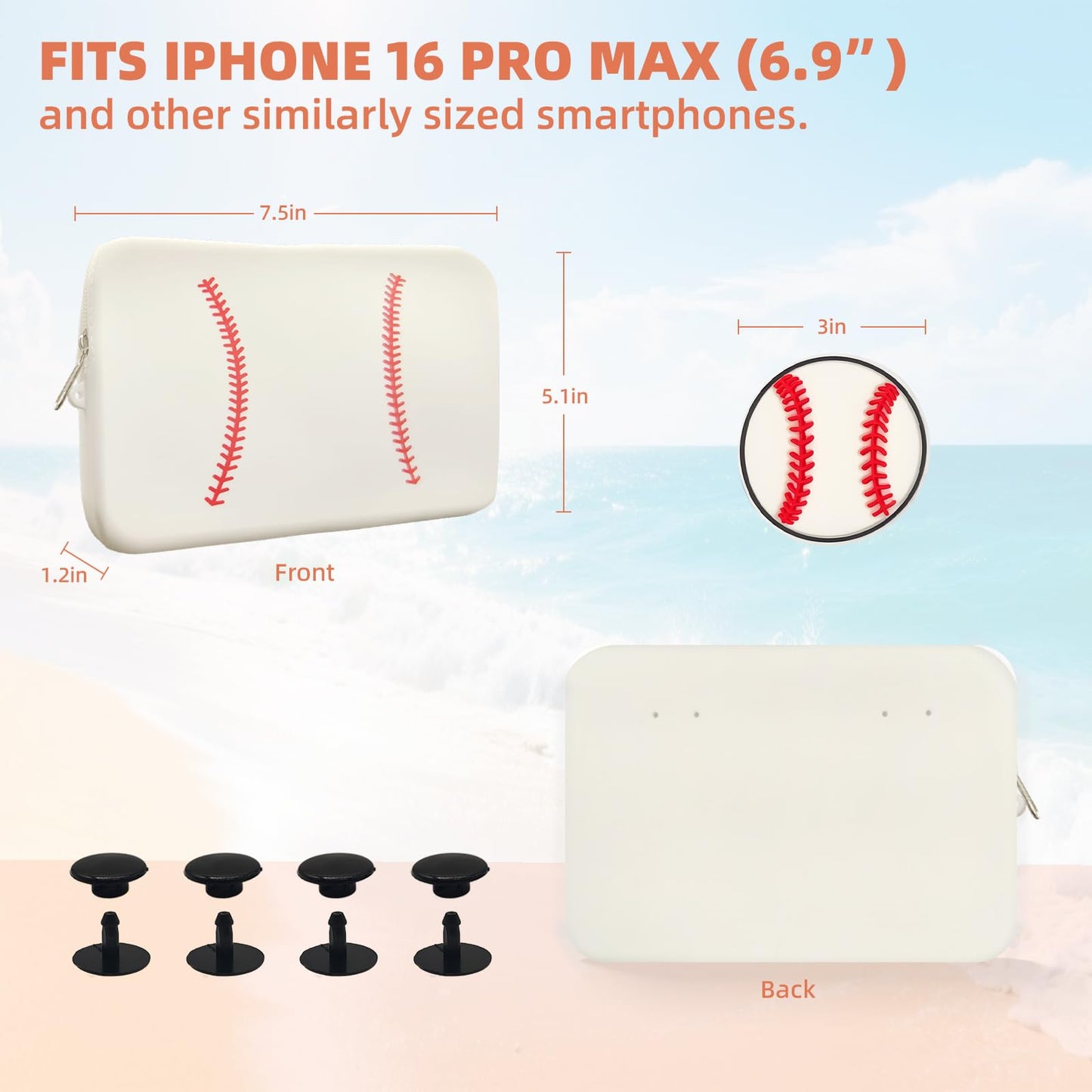 HMGES Baseball Silicone Zipper Pouch for Bogg Bag,Includes 1 Baseball Charm