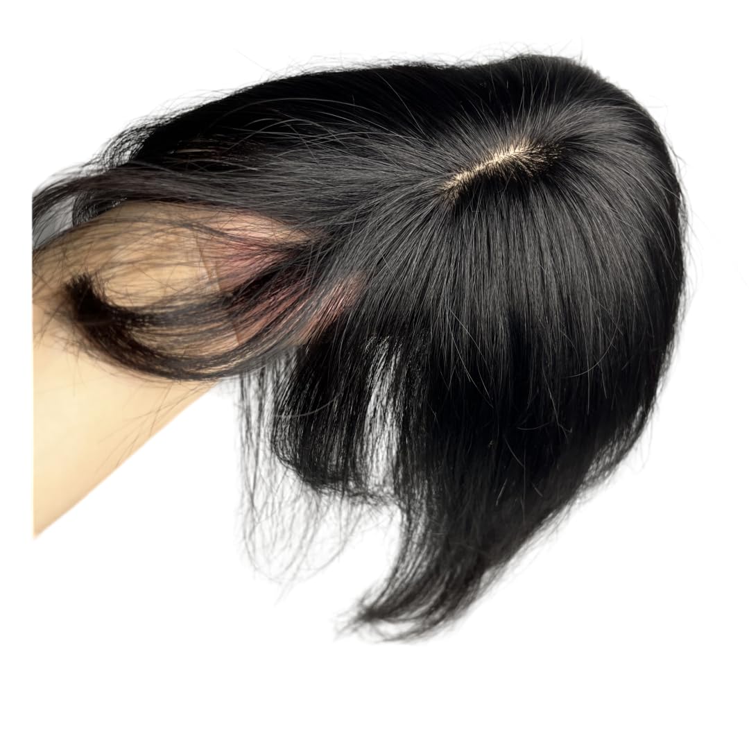 AYunhe Clip in Human Hair Bang with 3D Fringe, Lace Human Hair Topper for Women Middle Part Straight Hair Pieces Wiglets 25cm