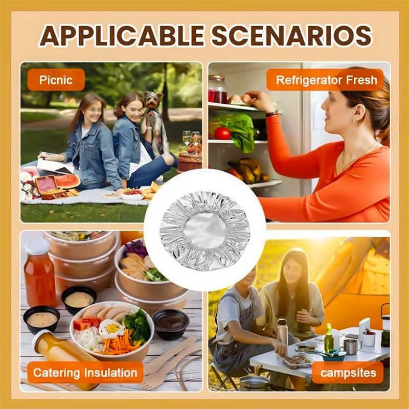 Reusable Aluminum Foil Insulation Cover, 50Pcs Food Covers for Keeping Food Warm, 110℃ Heat Resistant Elastic Bowl Covers for Leftovers, Meal Prep & Picnic, Fits 11-28cm Round/Square Plates (50)