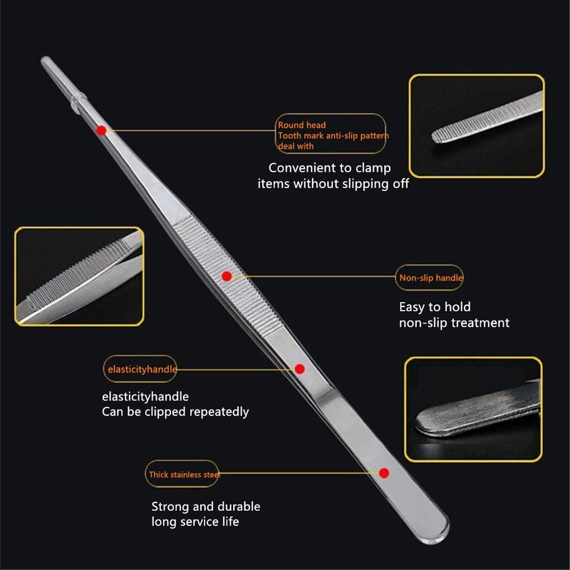 Aniso long tweezers with precision serrated kitchen tweezers tongs for barbecue and hand-made stainless steel cooking tweezers(10 inches)