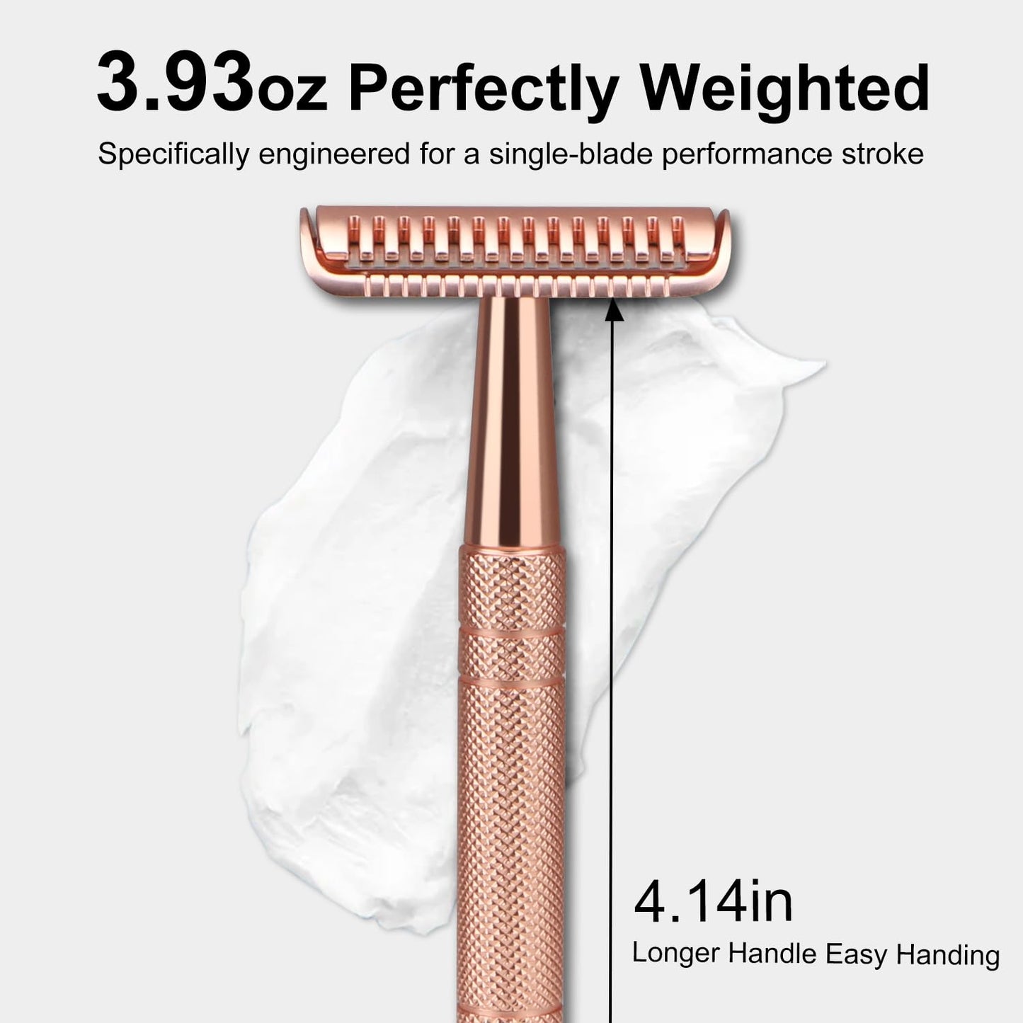 Double Edge Safety Razor with 10 Blades and Stand, Single Blade Razors for Men and Women, Long and Heavy Duty Stainless Steel Handle, Smooth Close Gentle Shave, Rose Gold