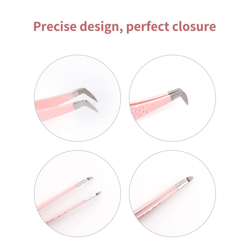 Eyelash Tweezers for Extensions Fiber Tip Lash Tweezers Professional Lash Extension Tweezers for Volume Fans &isolation & Pick up Single Lashes Volume Lash Tweezers Pink
