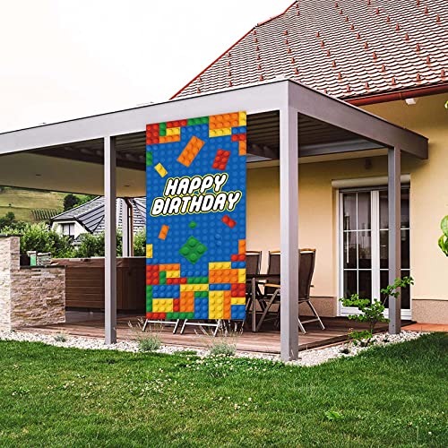 Colorful Building Blocks Birthday Banner Backdrop - 72.8" x 35.4"