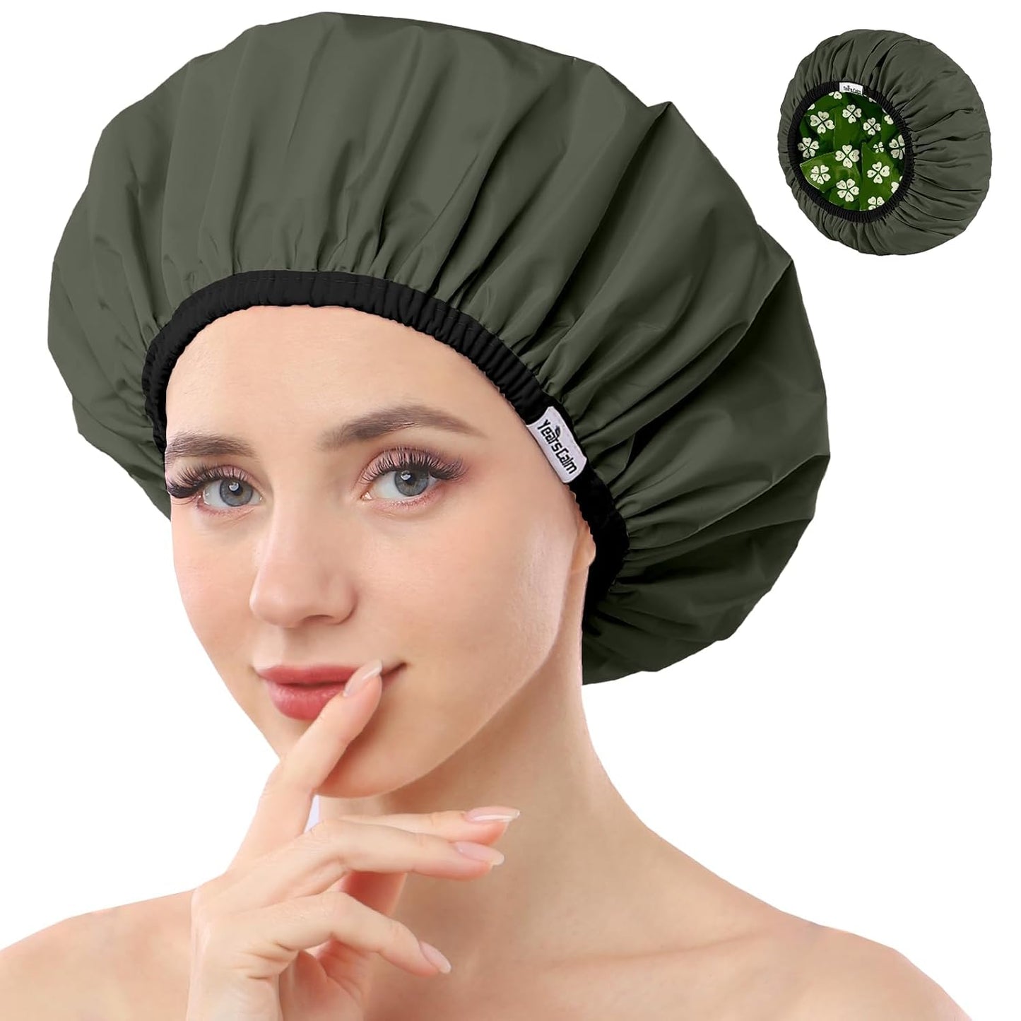 Reusable Waterproof Shower Caps for Women - Double Layer, Reversible Design | Soft Elastic Keeps Hair Dry