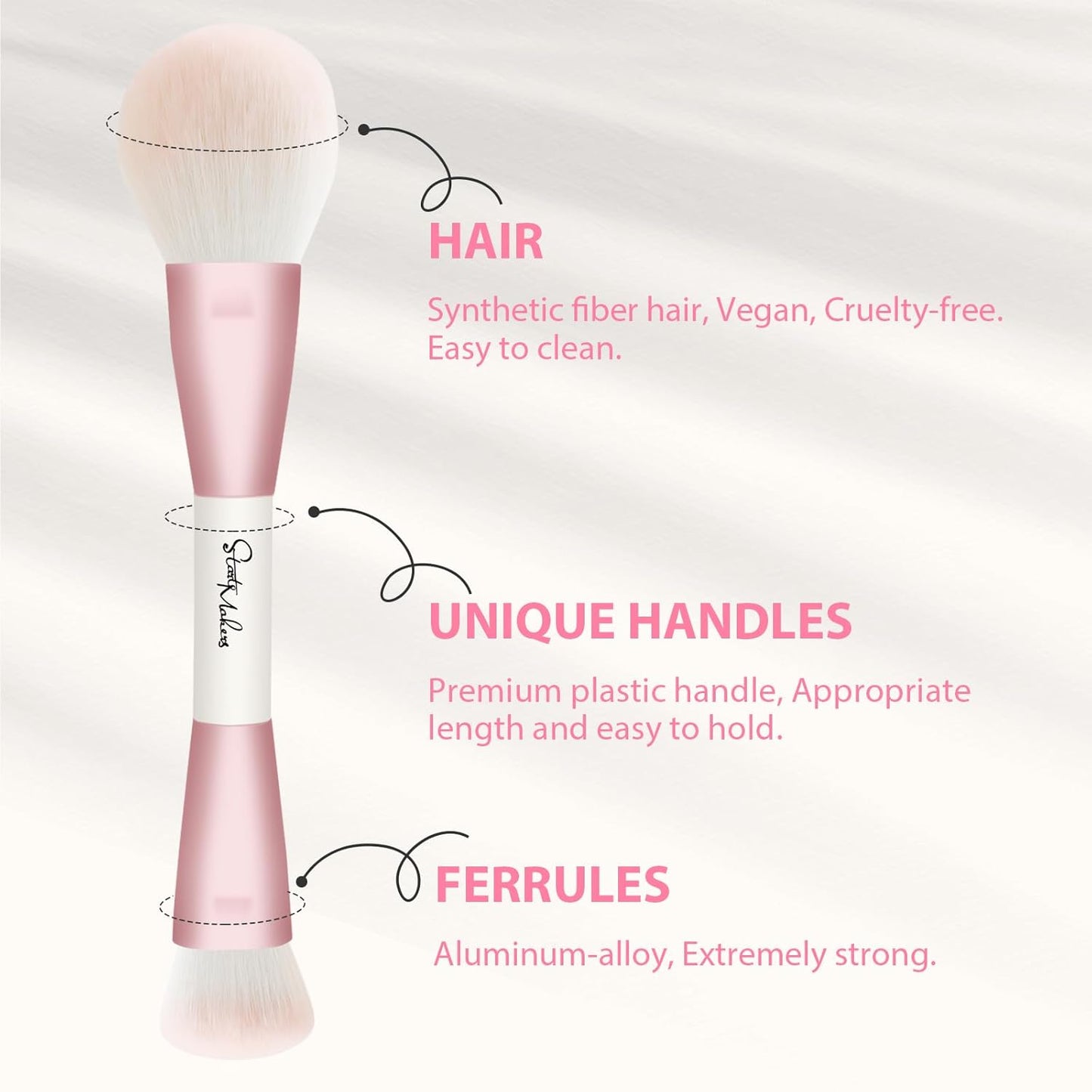 Makeup Brushes Set - 5-Piece Dual-Ended Pink Brush Set for Foundation, Blush, Contour & Eyeshadow | Travel-Friendly with Bag