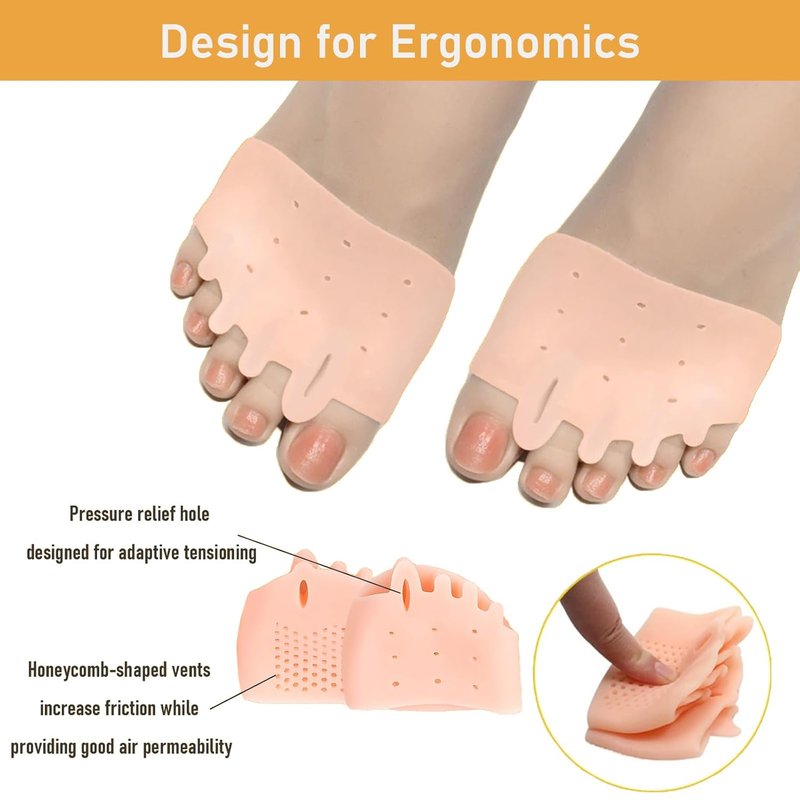 Toe Separators for Women - Gel Cushions for Ball of Foot Relief | 2 Pairs Silicone Pads & Socks