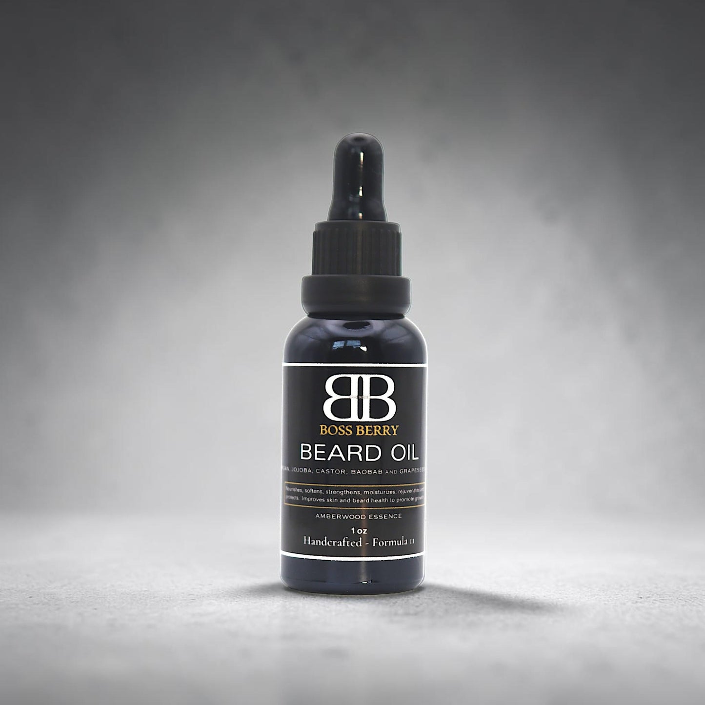 BOSS BERRY Sovereign Beard Elixir (Amberwood Essence) for Men - Natural Beard Growth with Argan, Castor, Hemp and Baobob Oil - 100% Organic, Sandalwood Fl Oz