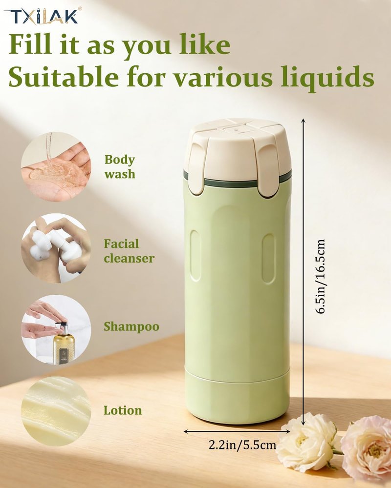 Travel Dispenser Bottle Set - 4 in 1 Refillable Cosmetic Containers | Leakproof Shampoo & Conditioner for Vacation Essentials