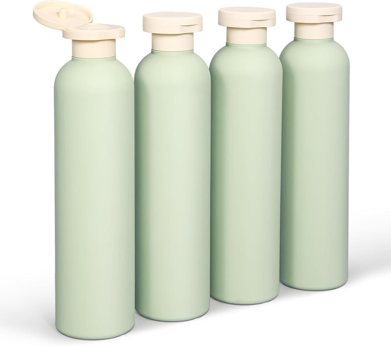 Demora Travel Bottles - Leak Proof 8.8oz Refillable Toiletry Containers | Green, 4 Pack with Flip Caps & Labels