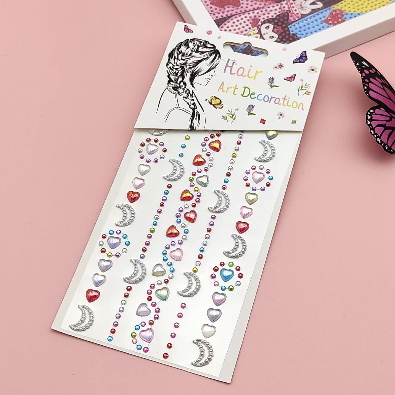 Hairdressing Decoration Diamond Stickers -5 Self Adhesive Sparkling Gemstone Stickers (Love/Moon/Star) Suitable for Facial Hair, Nail Art, Party, Festival DIY Decoration