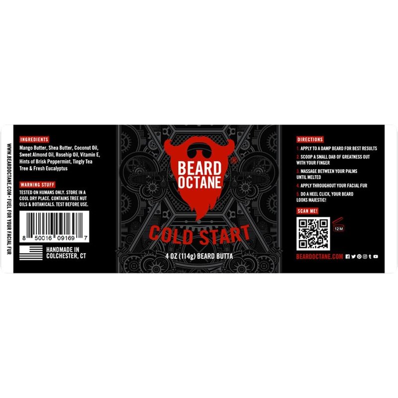 Beard Octane Beard Butter for Men – Cold Start (Peppermint, Tea Tree, Eucalyptus) – Softens & Conditions Beards With Shea – 4oz