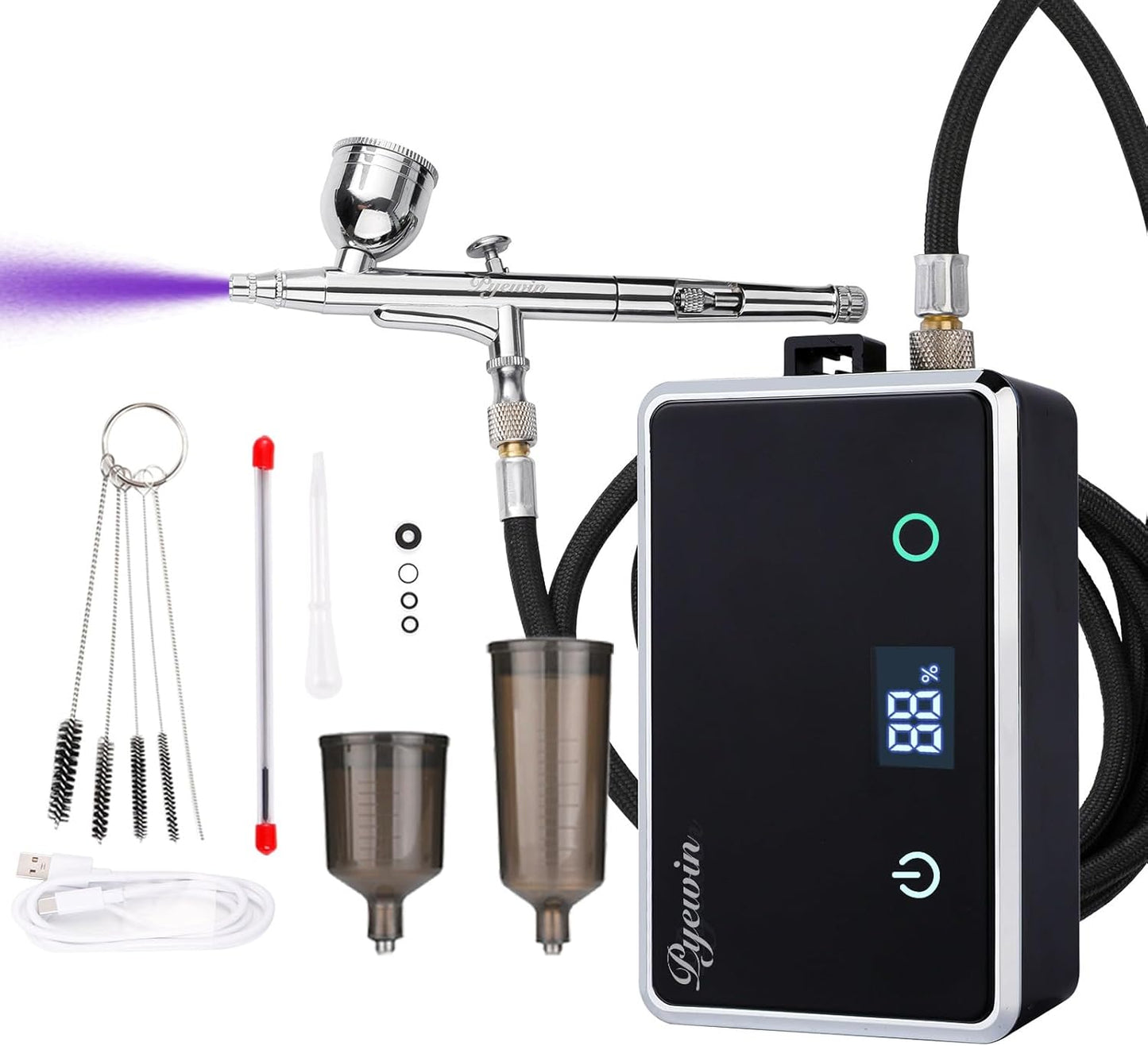 Cordless Airbrush Kit - 32PSI Portable Handheld Air Brush Gun with LED Display & 0.38mm Anti-Clog Nozzle | Rechargeable Set for Model Painting, Nails, Barber, Cake & Makeup