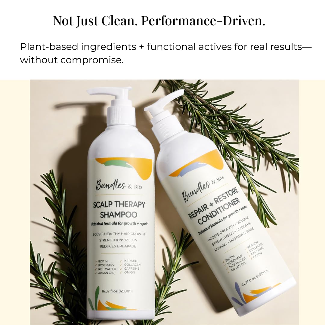 Rosemary Oil Shampoo and Conditioner Set for Thinning Hair – Biotin, Rice Water & Keratin for Hair Growth | Scalp Therapy for Women & Men | Sulfate Free, Strengthening & Thickening Formula | 2x16.5oz