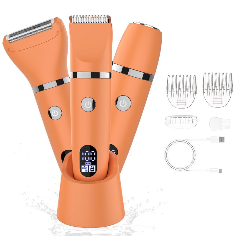 Zivelier 3-in-1 Electric Razor IPX7 Waterproof Bikini Trimmer Wet & Dry Use Painless Personal Trimmer Groomer for Ladies Face Body Legs Bikini Public Hairs Electric Lady Shaver with Replaceable Heads