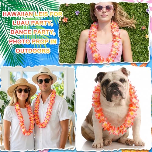 24 Pack Pink Hawaiian Leis Necklaces for Luau Parties & Events