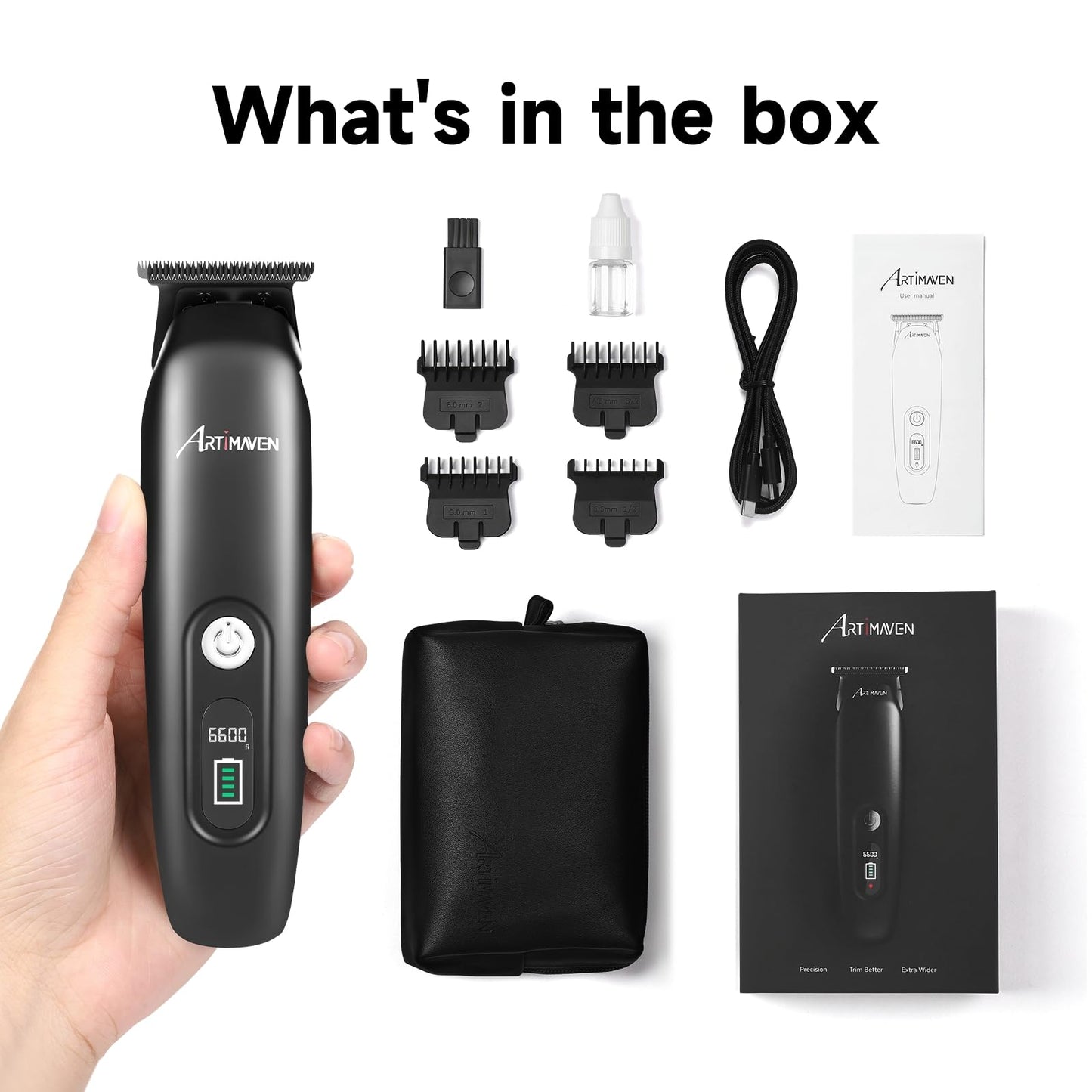 Artimaven Beard Trimmer for Men, USB-C Cordless Beard Trimmer with DLC Precision Blade, 150-Min Runtime, Compact Lightweight Travel Trimmer for Beard, Detail & Body Grooming with Toiletry Bag