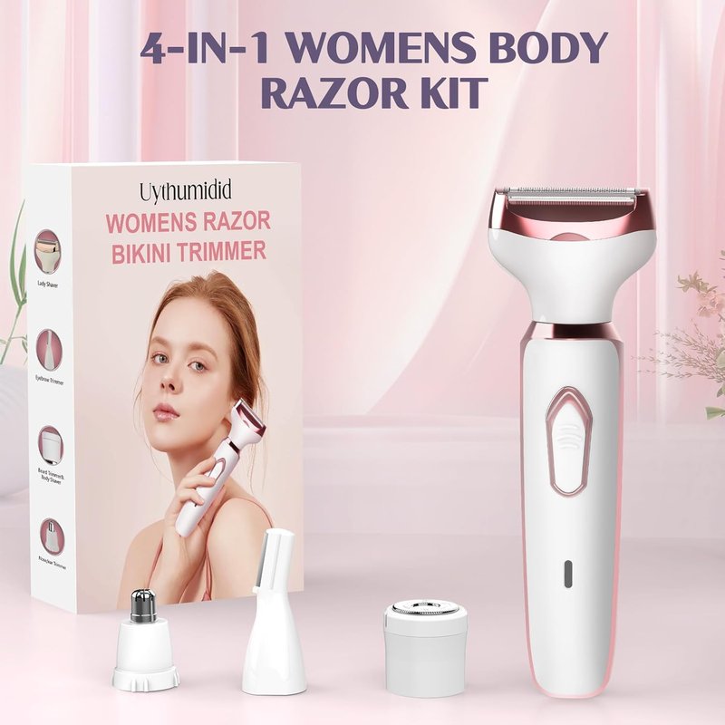 Electric Razor - Shaver for Women, Uythumidid Painless Body Hair Trimmer and Facial Hair Removal Kit, USB Rechargeable Ladies Bikini Trimmer for Face Arm Leg Bikini Underarm, Portable (White)