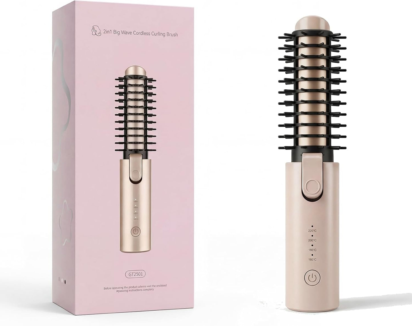 Cordless Curling Iron Brush - 7000mAh 2-in-1 Ionic Heated Round Brush | Portable Hair Volumizer for Root Lifting & Bangs - 4 Temp Levels Up to 430°F - Travel-Friendly (Black)