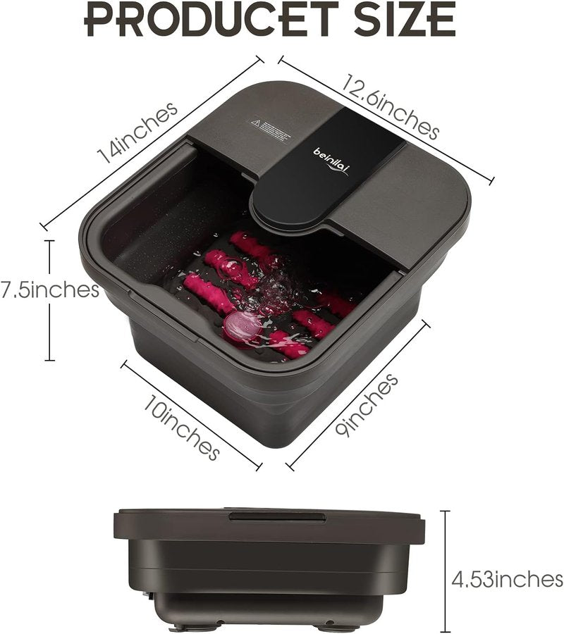 Beinilai Collapsible Foot Spa | Heated Foot Bath with Massage & Bubble Jets - Red Light, Pumice Stone, Acupressure Rollers