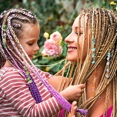 12 Pcs Natural Crystal Stone Hair Jewelry for Braids & Dreadlock Cuffs