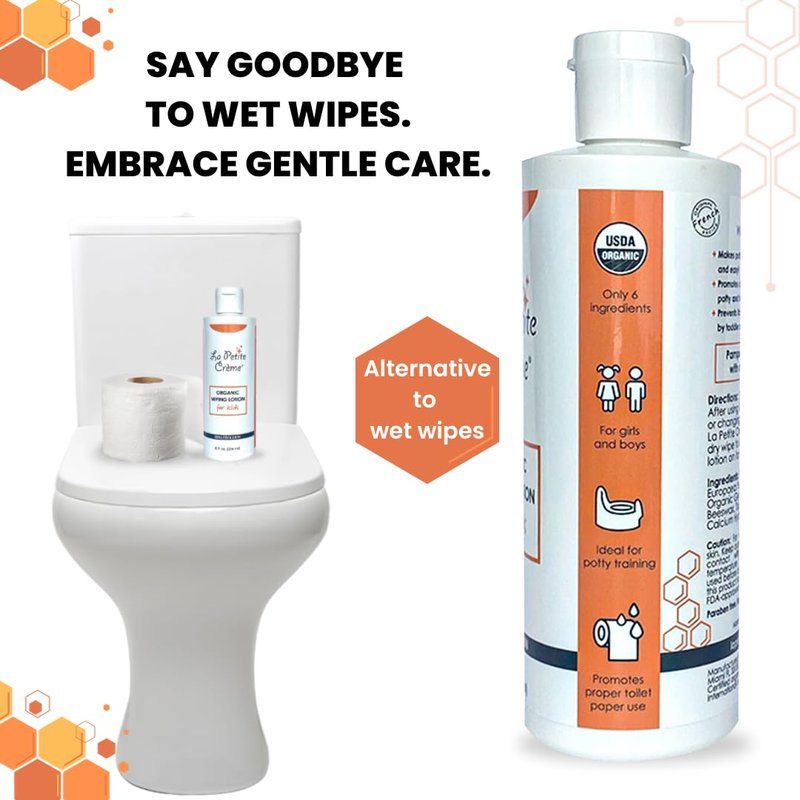 La Petite Creme French Premium Liniment Wiping Lotion for Kids (8 oz) - Potty Training Solution - Skin Cleanser & Moisturizer - Girls and Boys - USDA Certified Organic and EWG Verified
