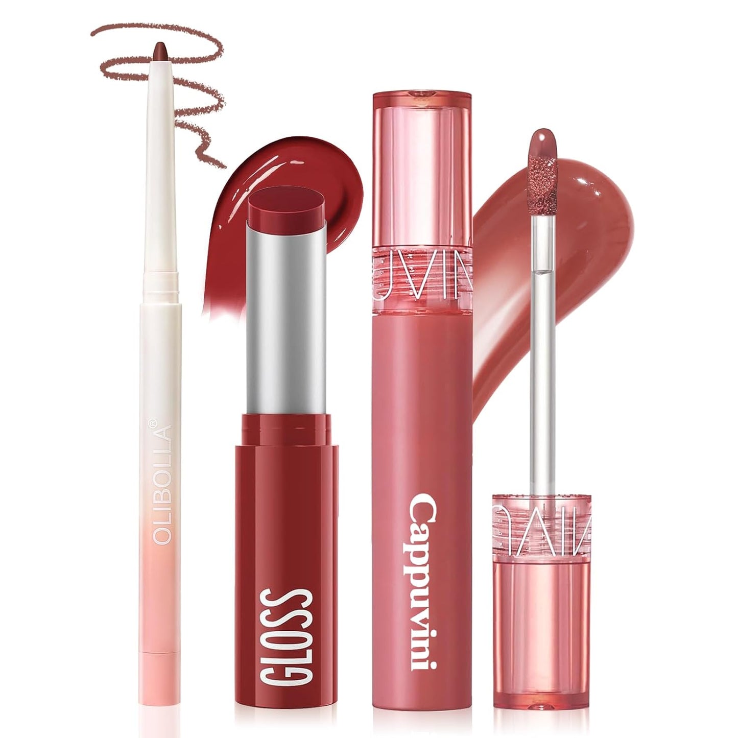 Korean Lip Plumping Kit - 3-Step Waterproof Lip Makeup Set | Non-Sticky, Long-Lasting Satin Finish, Sweet Fig