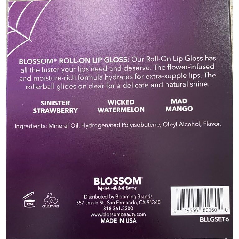 Blossom Scented Roll-On Lip Gloss Gift Set - 3 Pack Infused with Real Flowers