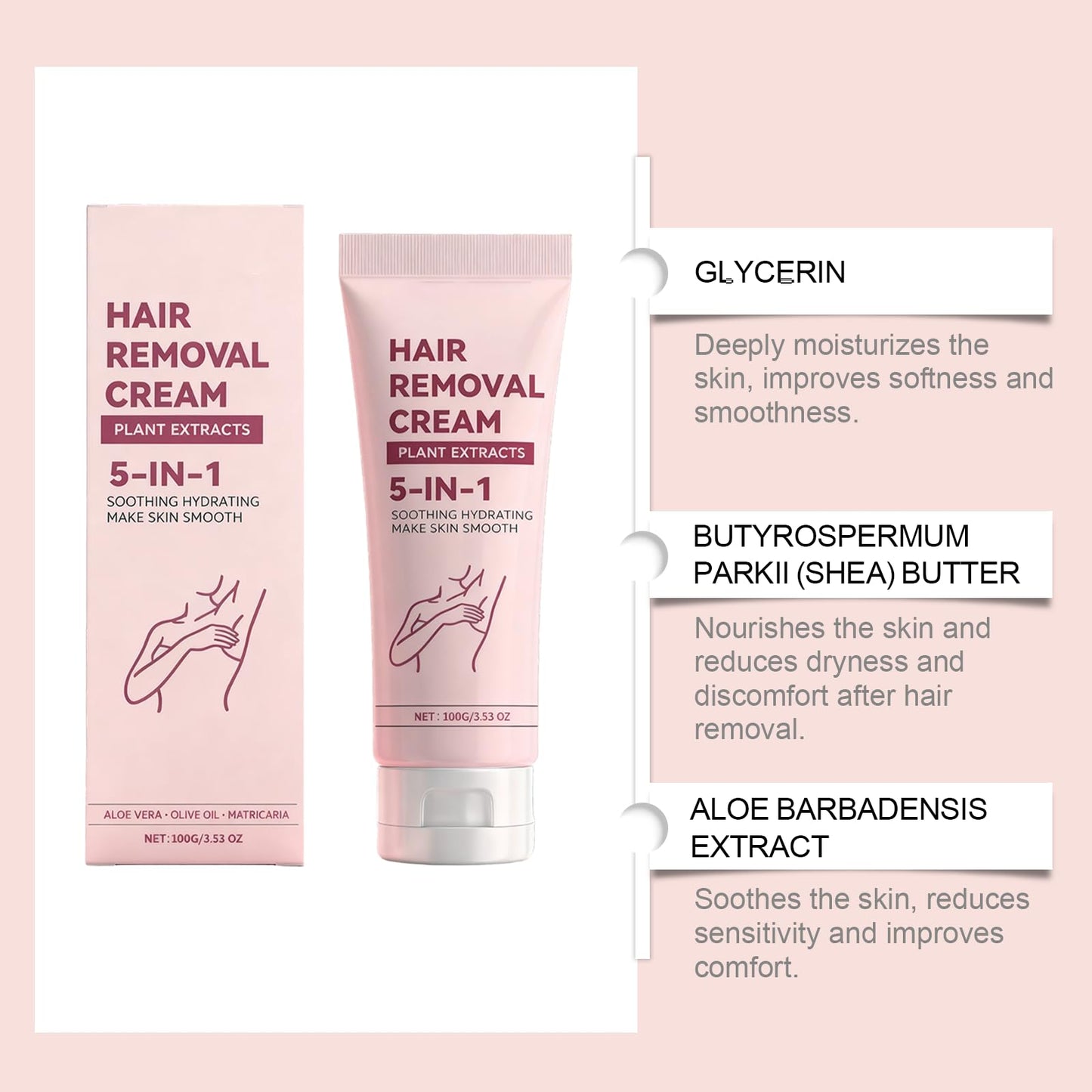 Hair Removal Cream, Moisturizing Daily Care Body Hair Removal Cream for Women and Men, Suitable for Legs, Arms, Underarms, Stomach, Bikini Line, 3.53 OZ