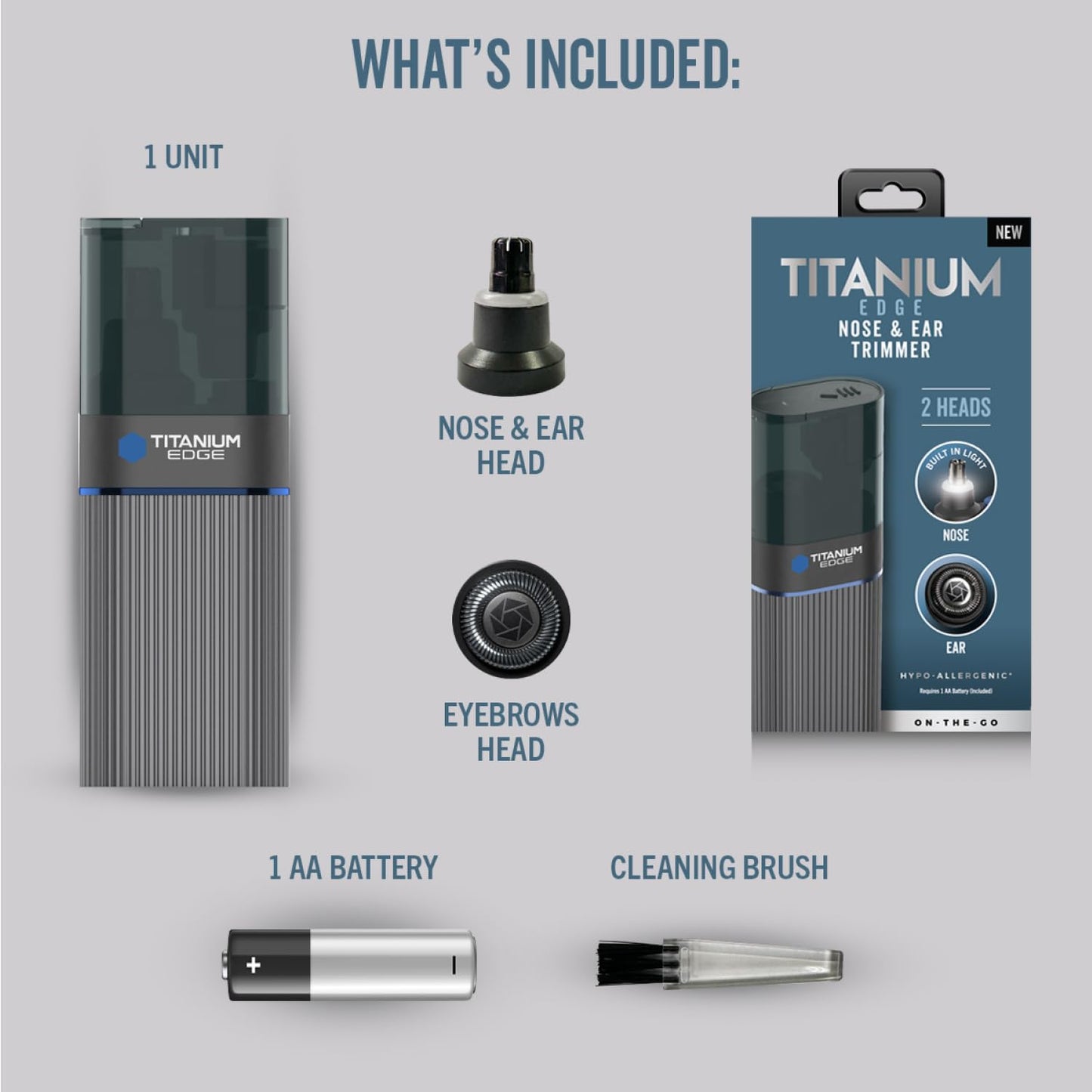 Microtouch Titanium Edge Ear & Nose Trimmer – Dual Rotary Blade Heads with Light – Water Resistant – Travel Friendly – Durable Design – Titanium Coated Blades for Precise, Comfortable Grooming