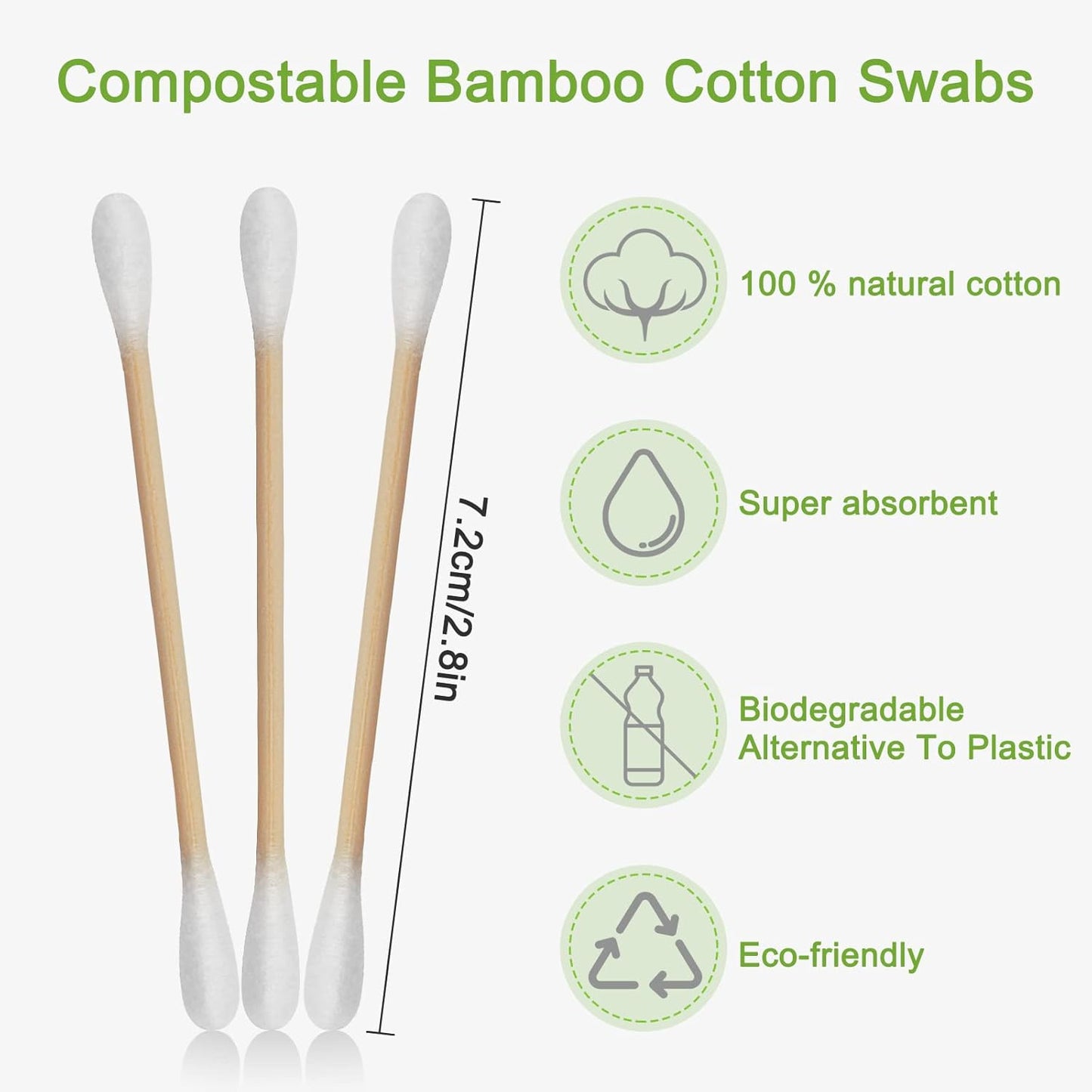 Organic Cotton Swabs - 1000 Count Biodegradable Double-Tip Buds | Strong Bamboo Sticks for Ear Cleaning & Beauty