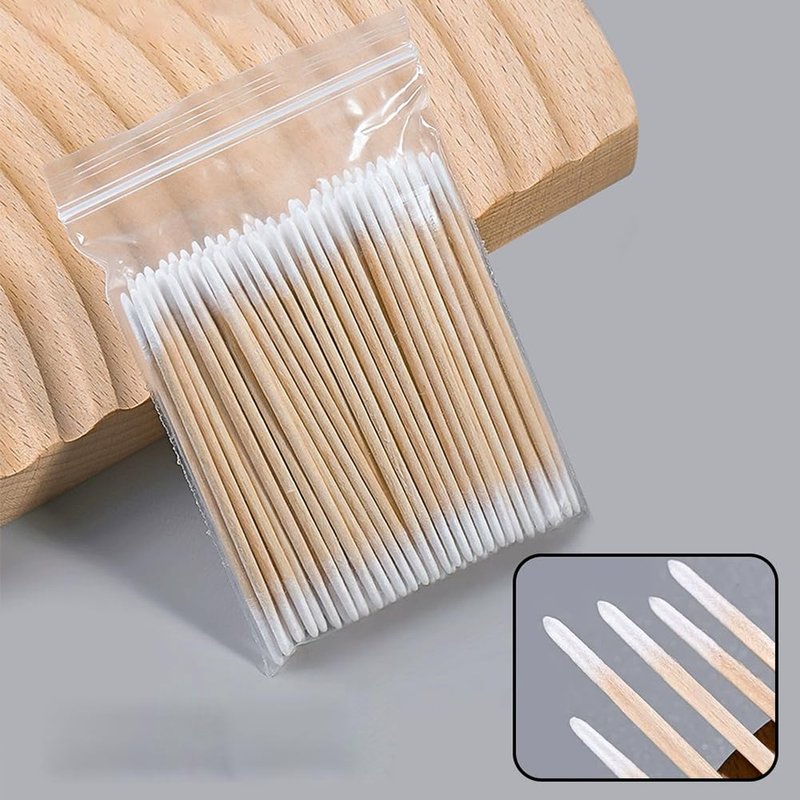 Double Pointed Tip Cotton Swabs - 100 Pcs 7cm Wooden Sticks for Makeup, Eyebrow, Nail Polish