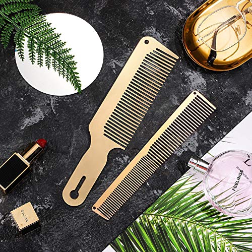Patelai Stainless Steel Rat Tail & Flat Top Barber Comb Set - 2 Pcs Gold