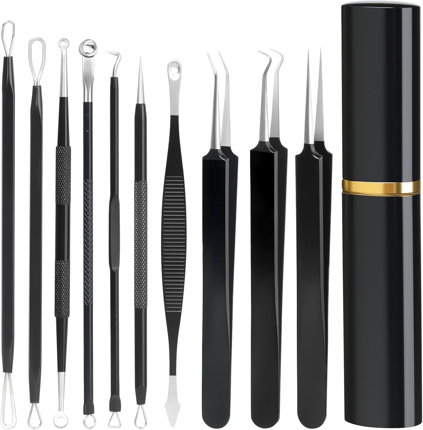 Pimple Popper Tool Kit - 10-Piece Blackhead Remover Set | Professional Comedone Extractors for Acne & Zit Removal, Metal Box Included (Silver)