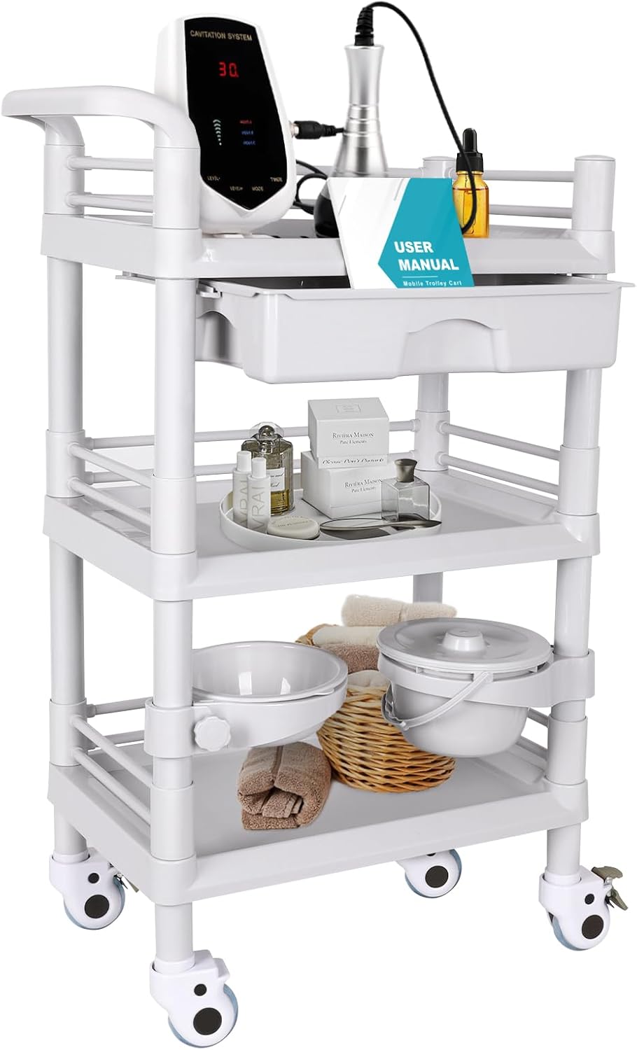 Medical Mobile Trolley Cart - Heavy Duty 2-Shelf Utility Cart | 220 LBS Max Load, Rolling Design for Beauty & Healthcare