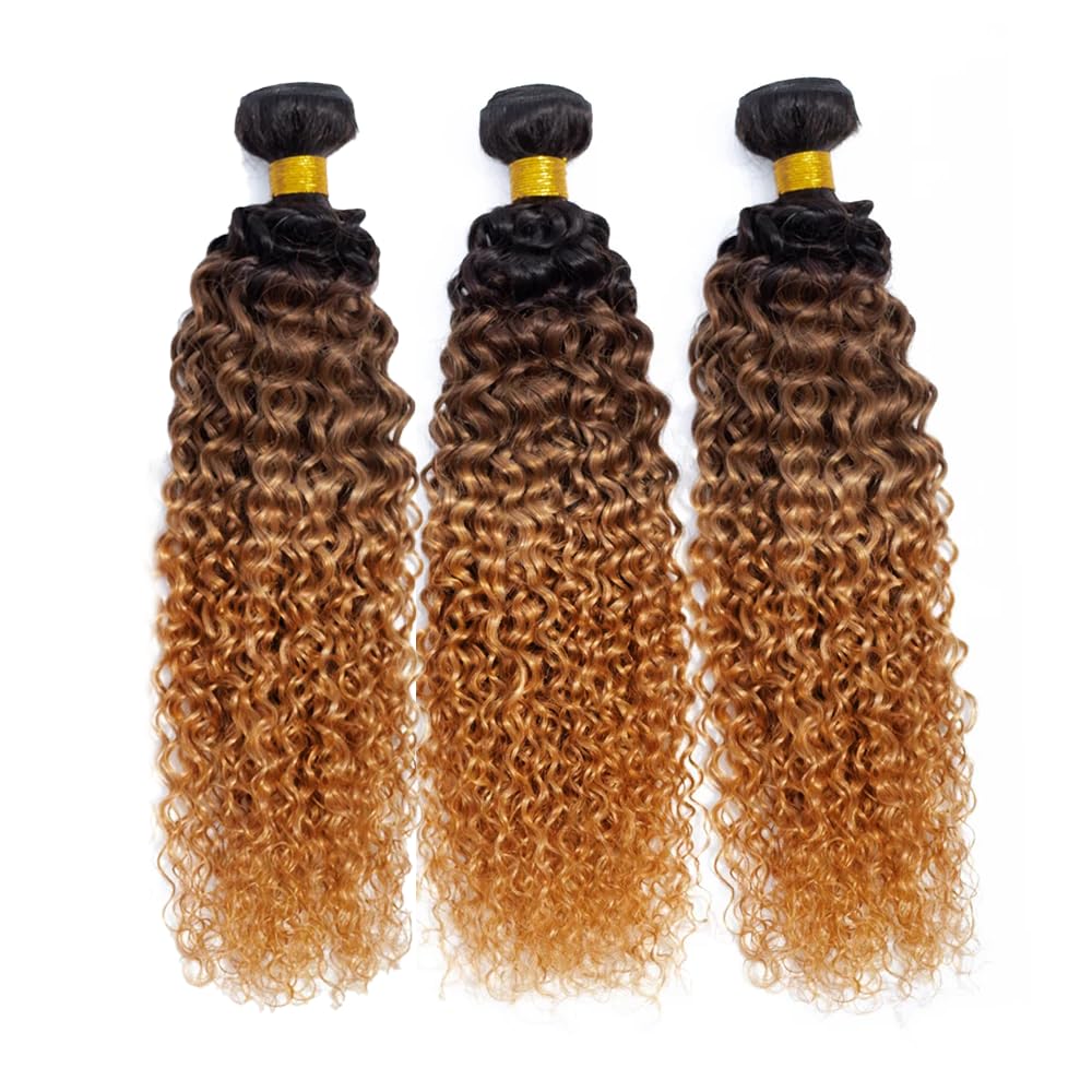 Ombre Brown Water Wave Bundles 1B430 Bundles Human Hair 26 28 30 Inch 8A Garde Brazilian Virgin Hair 3 Bundles Three Tone Black And Color #4 Mixed With Color #30 Human Hair Bundles Hair Weave
