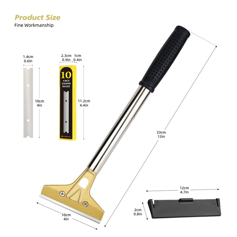 EHDIS Flat Top Grill Scraper Razor BladeGlass Scraper Tool, 4 Inch Metal Blade Kitchen Scraper for Cleaning Griddle & Flat Top Grill for Diner, Bar, Hotel, Restaurant