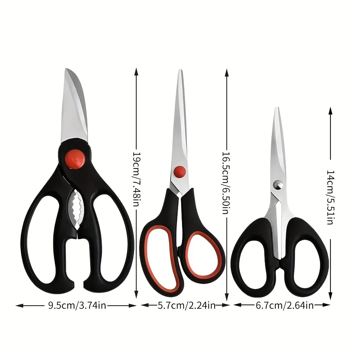 Kitchen Shears Set – 3-Pack Stainless Steel All-Purpose Kitchen Scissors, Sharp Poultry Shears and Utility Cooking Scissors for Home Use