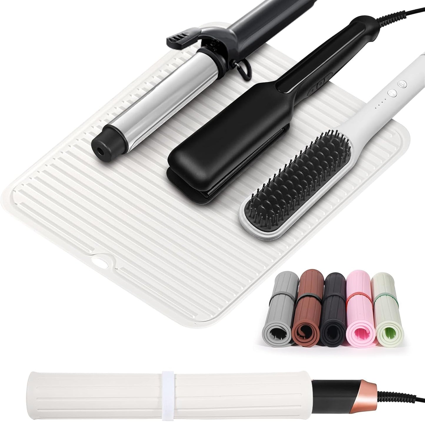 Heat Resistant Silicone Mat for Hair Styling Tools - Protects Surfaces | Ideal for Curling Irons & Flat Irons