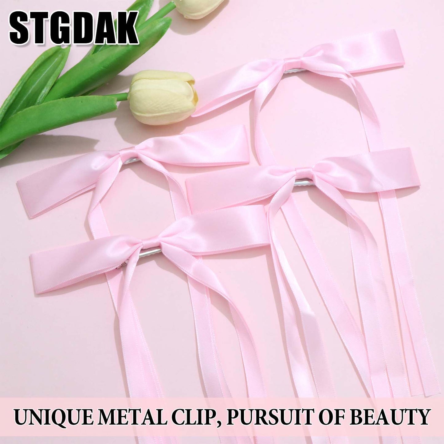 STGDAK Mini Hair Bows For Women Girls Pink Star Clips Cute Bow Barrettes Kawaii Star Hairpins Y2k Hair Ribbon Long Tail Bowknot Coquette Hair Accessories 24Pcs